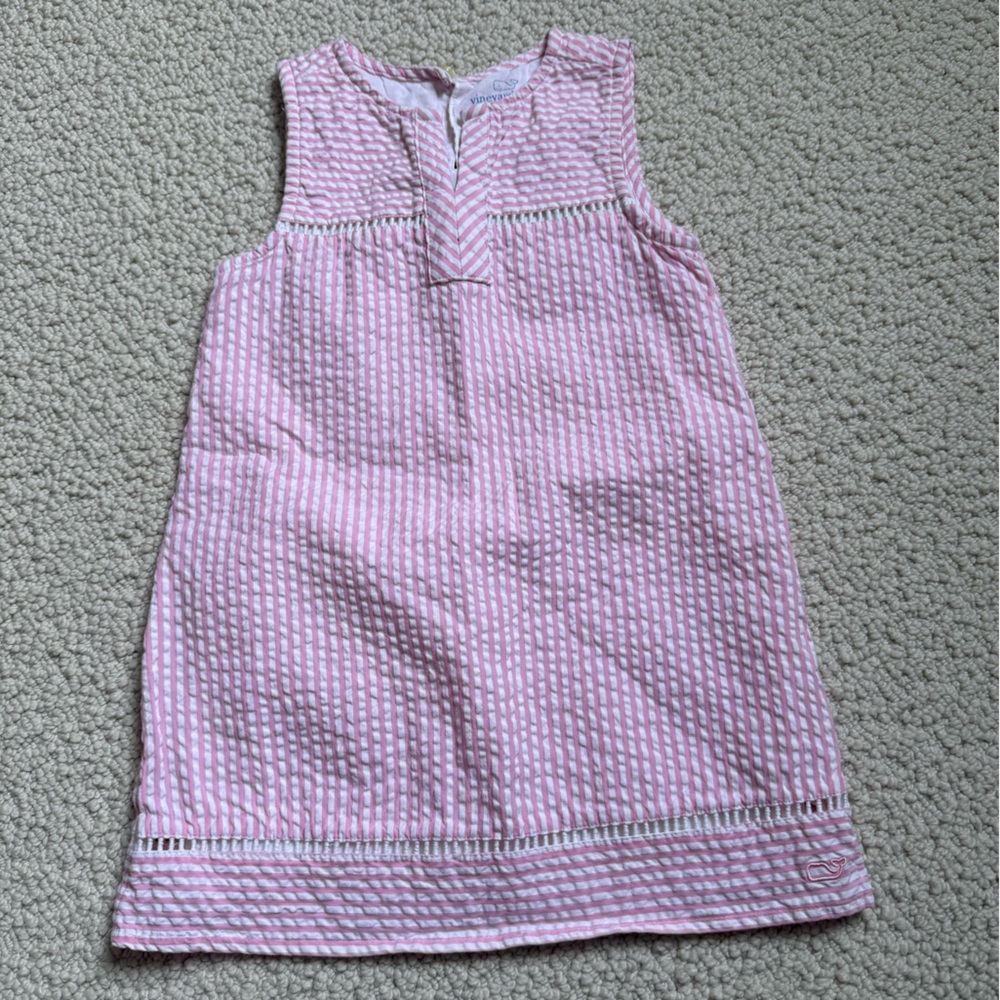SOLD on cp - Vineyard Vines Pink and White Seersucker Dress - 3T
